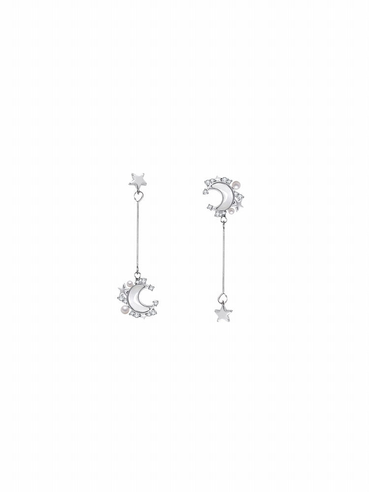 Stars and Moon Tassel Asymmetric Earrings