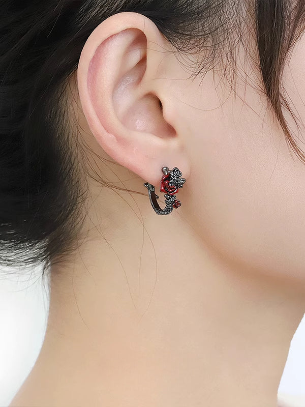 Thorn Red Rose Earrings