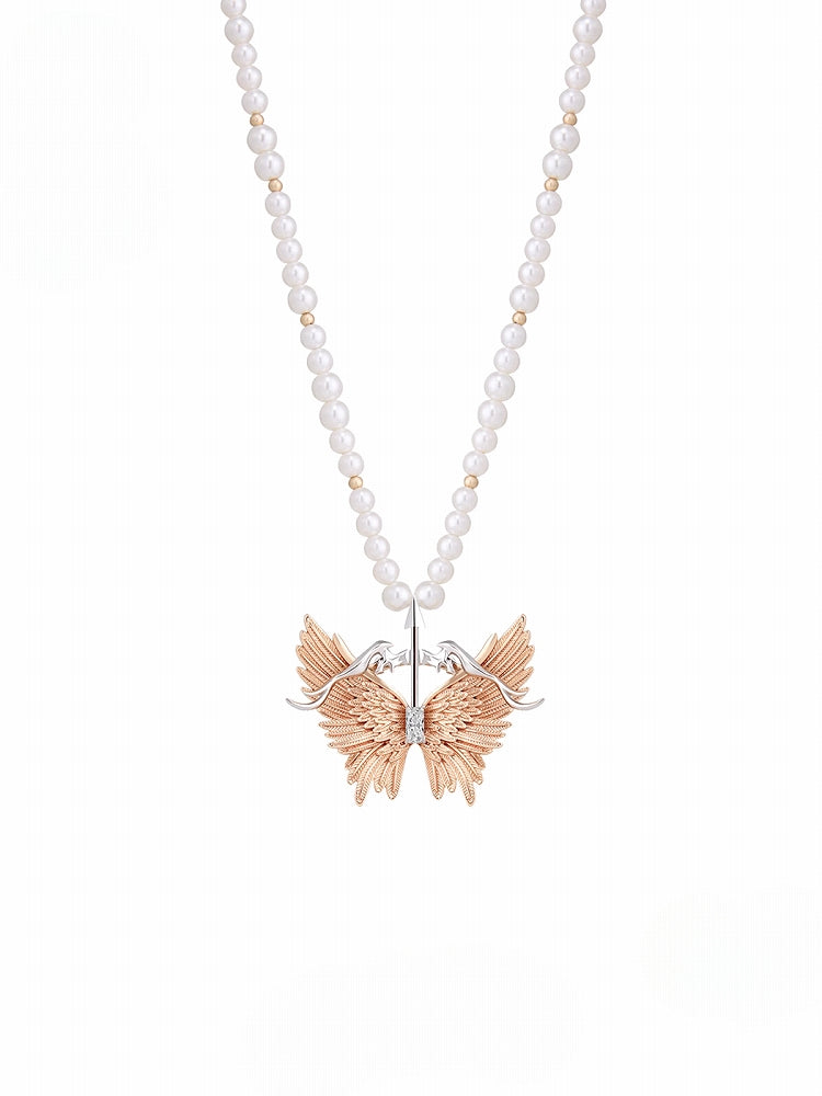 Arrow Feather Pearl Necklace