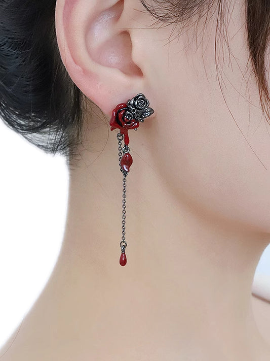 Thorn Red Rose Tassel Earrings