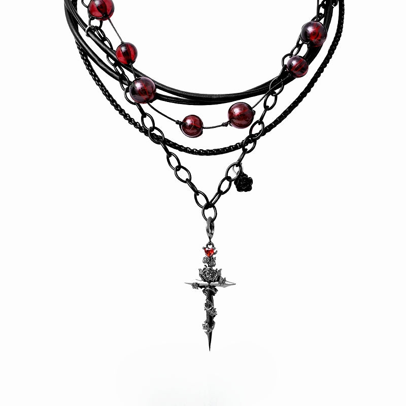 Forbidden Rose Horror Cross Necklace