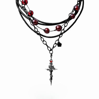 Forbidden Rose Horror Cross Necklace