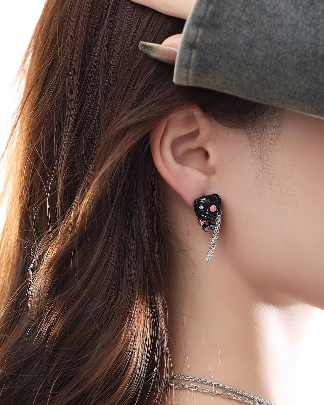 Black Puppy Tassel Earrings