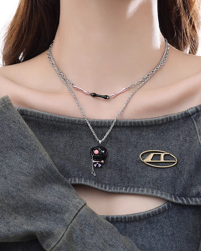 Black Puppy Layer Necklace