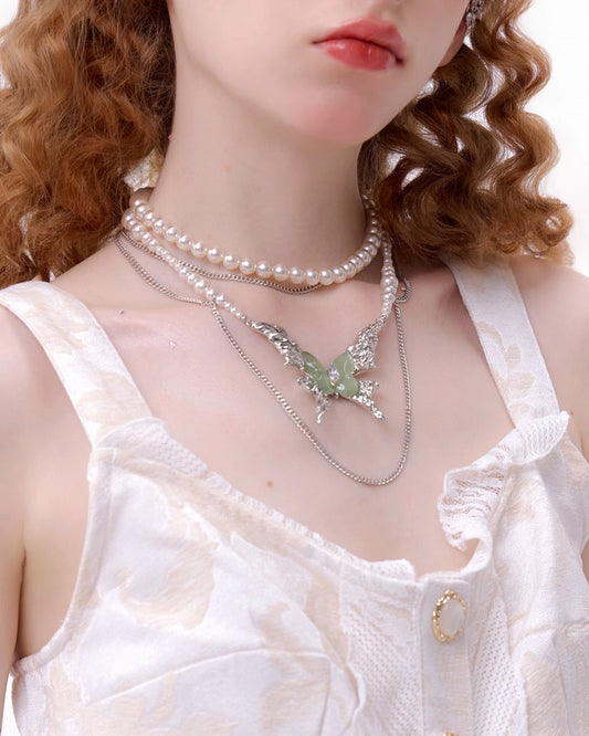Mint Green Butterfly Layer Necklace