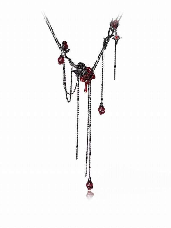 Thorn Red Rose Tassel Necklace