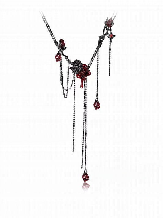 Thorn Red Rose Tassel Necklace