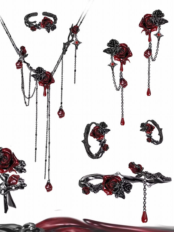 Thorn Red Rose Tassel Necklace