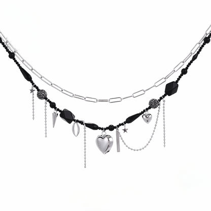 Black Heart Layer Necklace