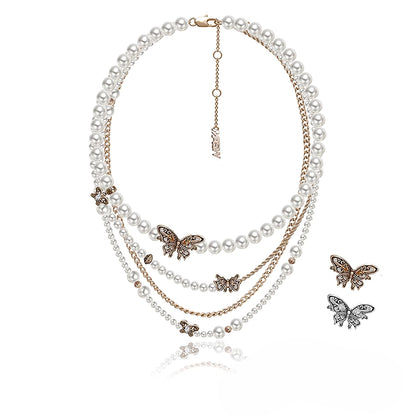 Nostalgia Butterfly Pearl Layer Necklace