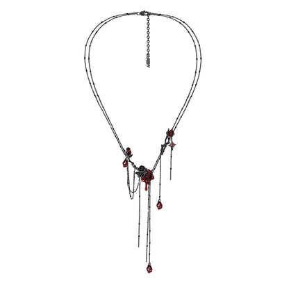 Thorn Red Rose Tassel Necklace