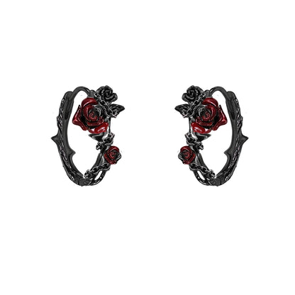 Thorn Red Rose Earrings