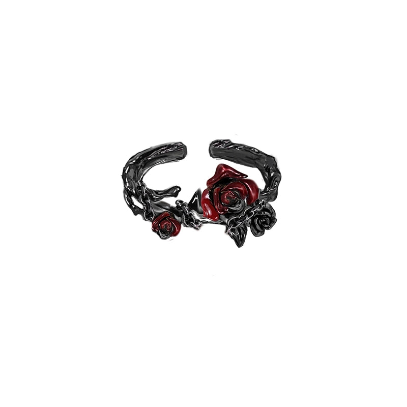 Thorn Red Rose Open Ring