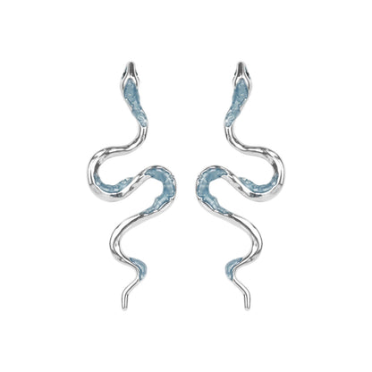 Ice Snake Blue Wave Curve Earrings