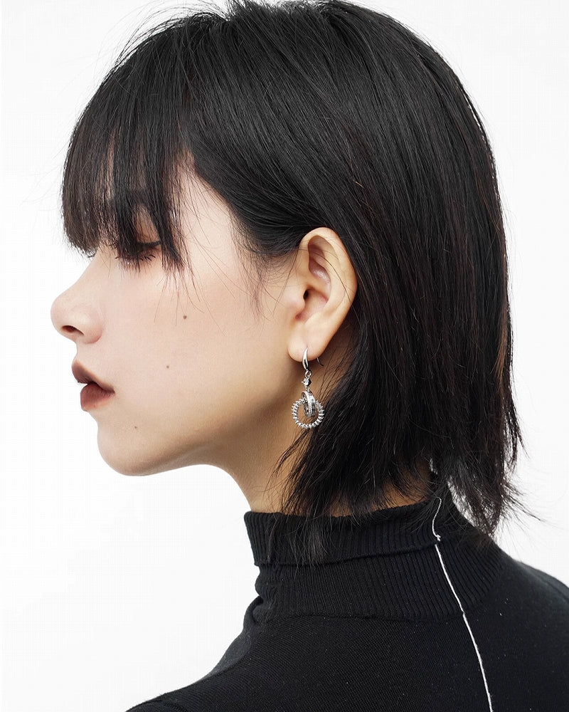 Gear Long Circle Earrings