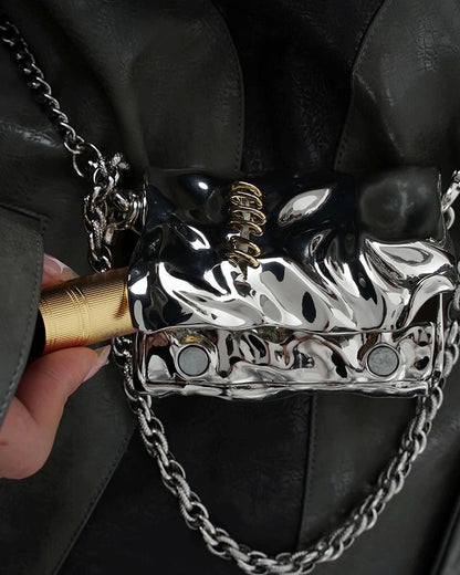 Liquid Metal Pleated Mini Lipstick Bag