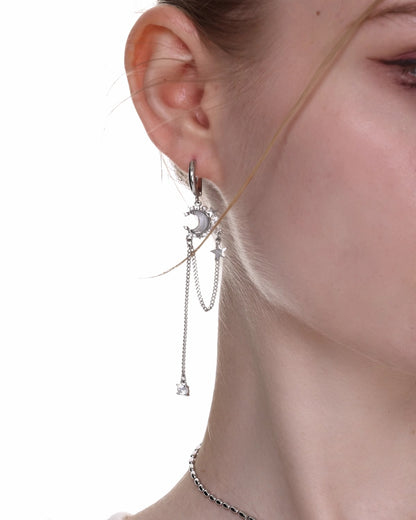 Stars and Moon Asymmetric Tassel Earrings