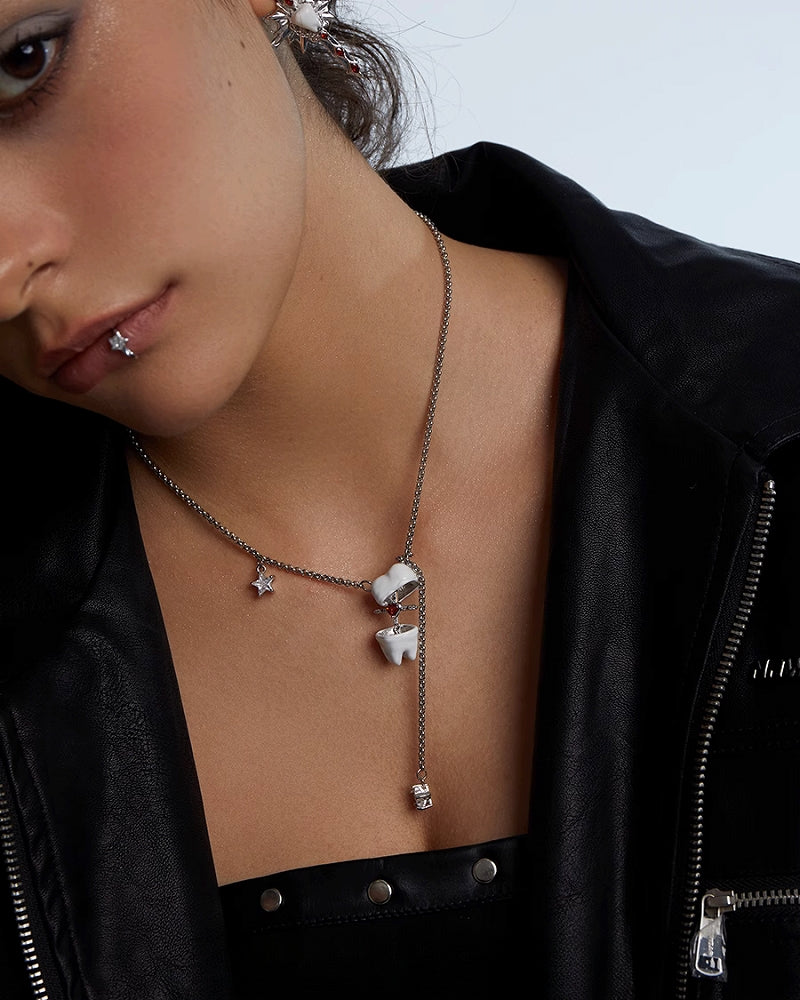 Tooth Blade Sin Cross Star Necklace