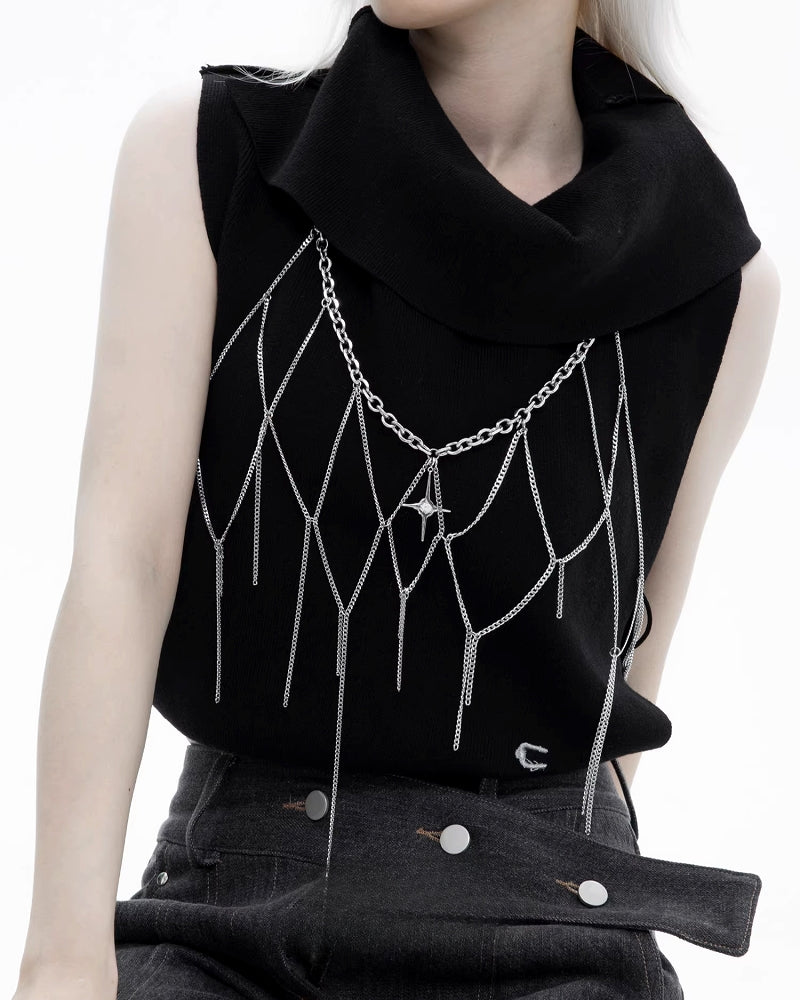 Net Four Pointed Star Chest Chain