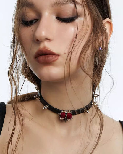 Evil Girl Spiked Red Heart Choker