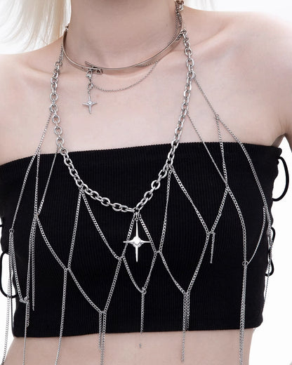 Net Four Pointed Star Chest Chain