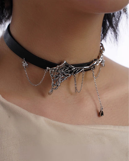 Leather Spider Web Choker