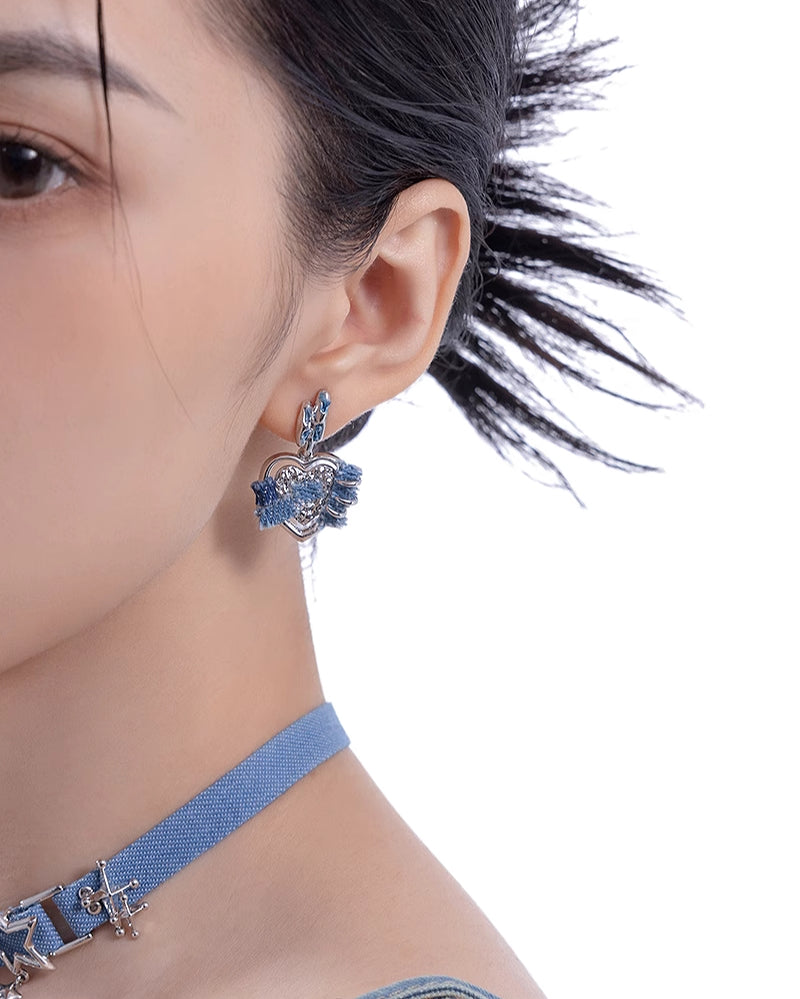Denim Heart Blue Earrings