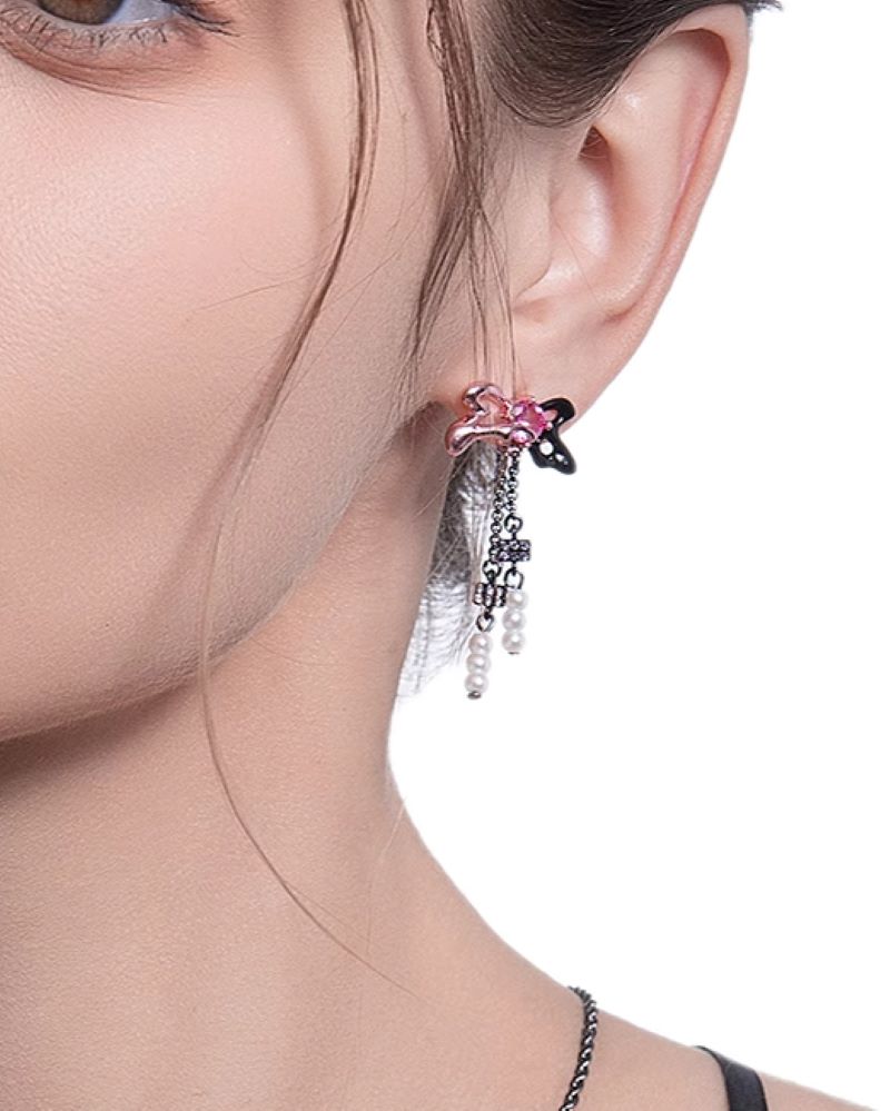 Black & Pink Butterfly Earrings02