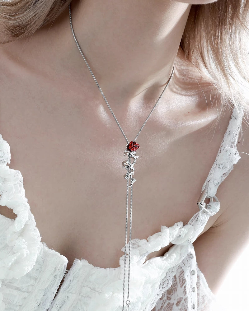 Forbidden Rose Red Tassel Necklace