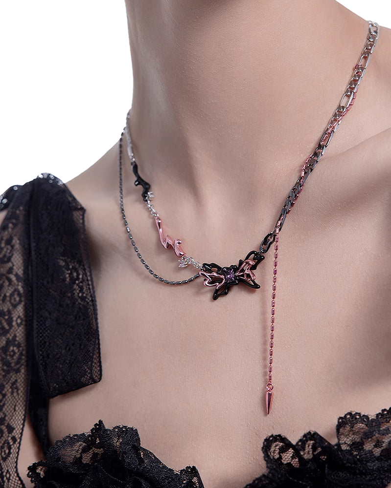 Black & Pink Butterfly Necklace01