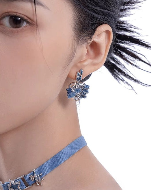 Denim Heart Blue Earrings